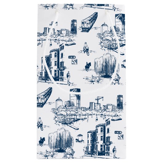 Boston Toile Navy Gift Bag Klein Cadeauzakje (Achterkant)