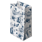 Boston Toile Navy Gift Bag Klein Cadeauzakje (Voorkant Gekanteld)
