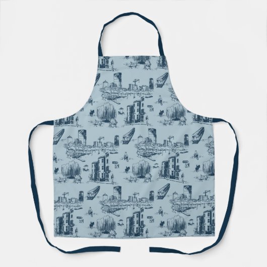 Boston Toile Navy op blauw Schort (Voorkant)