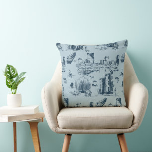 Boston Toile Navy op blauw Sierkussen