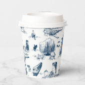 Boston Toile Navy Papieren Bekers (Achterkant)