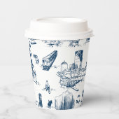 Boston Toile Navy Papieren Bekers (Voorkant)