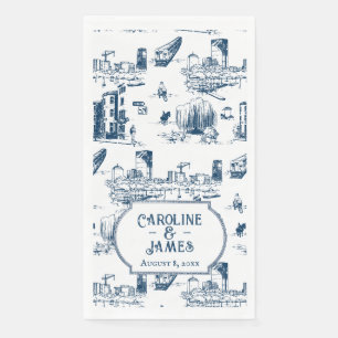 Boston Toile Navy Persoonlijke Huwelijks Papieren Servet