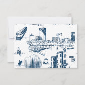 Boston Toile Navy RSVP-kaart Bedankkaart (Achterkant)