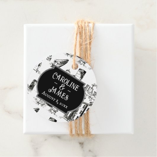 Boston Toile Personalized Wedding Favor Label (In situ)