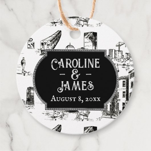Boston Toile Personalized Wedding Favor Label (Voorkant)