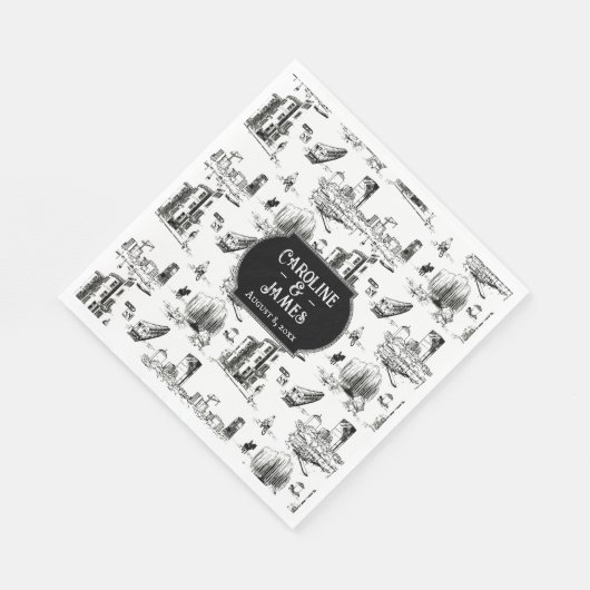 Boston Toile Personalized Wedding Paper Napkins Servet (Hoek)