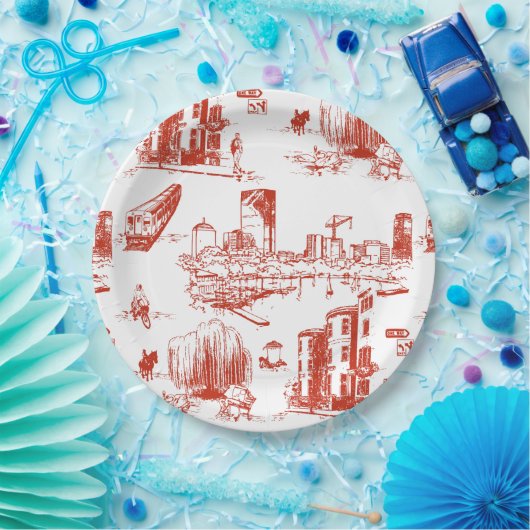 Boston Toile Red Papieren Bordje (Feest)