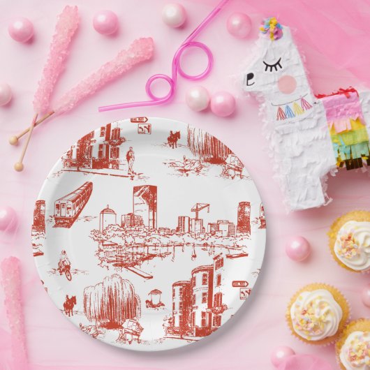 Boston Toile Red Papieren Bordje (Feest)