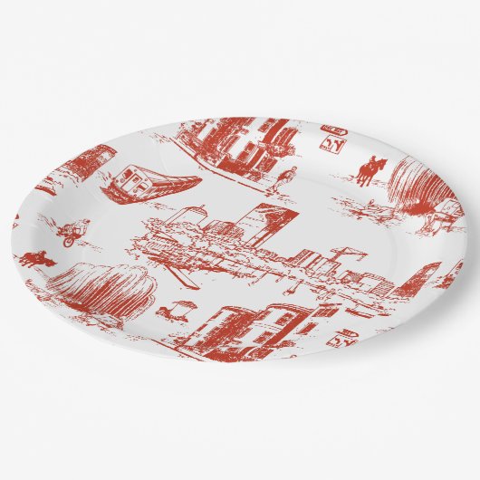 Boston Toile Red Papieren Bordje (Gekanteld)