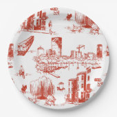 Boston Toile Red Papieren Bordje (Voorkant)
