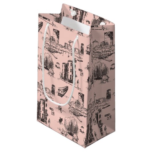 Boston Toile Roze en Zwart Klein Cadeauzakje (Voorkant Gekanteld)
