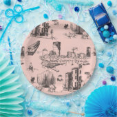 Boston Toile Roze en Zwart Papieren Bordje (Feest)