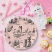 Boston Toile Roze en Zwart Papieren Bordje (Feest)