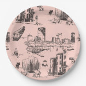 Boston Toile Roze en Zwart Papieren Bordje (Voorkant)