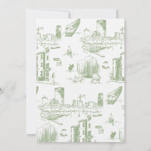 Boston Toile Sage Green Huwelijksuitnodiging Kaart (Achterkant)