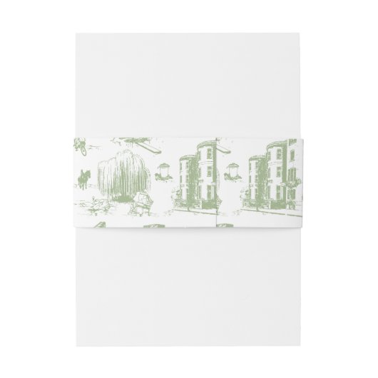 Boston Toile Sage Green Invitation Belly Band Uitnodigingen Wikkel (Achterkant Voorbeeld)