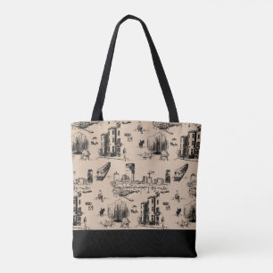 Boston Toile Tan Colorblock Canvas tas