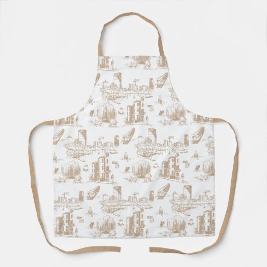 Boston Toile Tan en wit Schort (Voorkant)