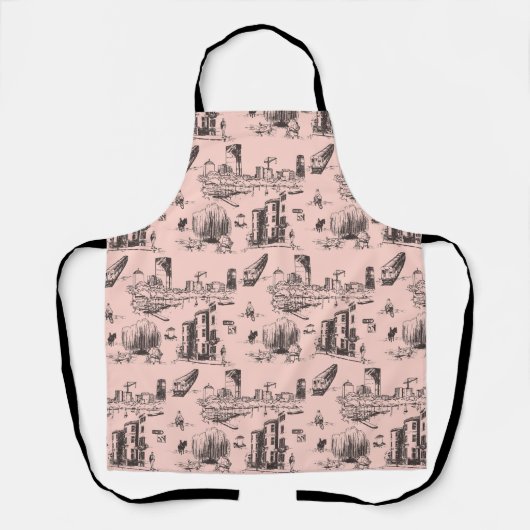Boston Toile Zwart en Roze Schort (Voorkant)