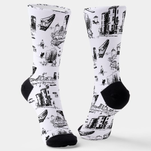 Boston Toile Zwart-wit Sokken (Gebogen)