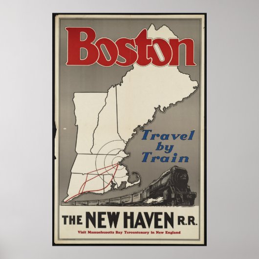 Boston Train Vintage Travel Poster en Retro Prints (Voorkant)