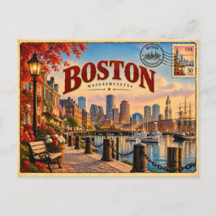 Boston Vintage Reis Kunst Briefkaart