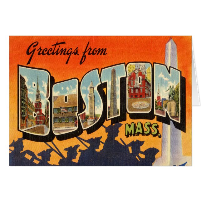 Boston Vintage Travel Briefkaart teruggezet (Voorkant Horizontaal)