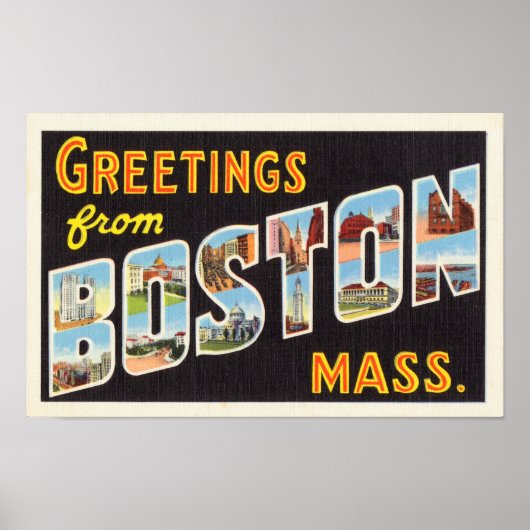 Boston Vintage Travel Briefkaart teruggezet Poster (Voorkant)