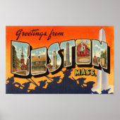Boston Vintage Travel Briefkaart teruggezet Poster (Voorkant)