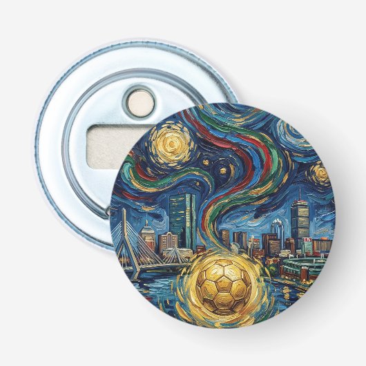 Boston Voetbal Kunst 2026 Skyline Stadion Ontwerp Button Flesopener (Voorkant)