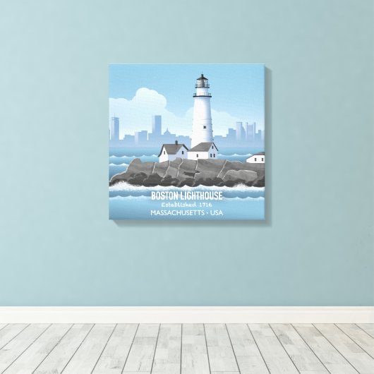 Boston vuurtoren canvas afdruk (Insitu (Houten vloer))