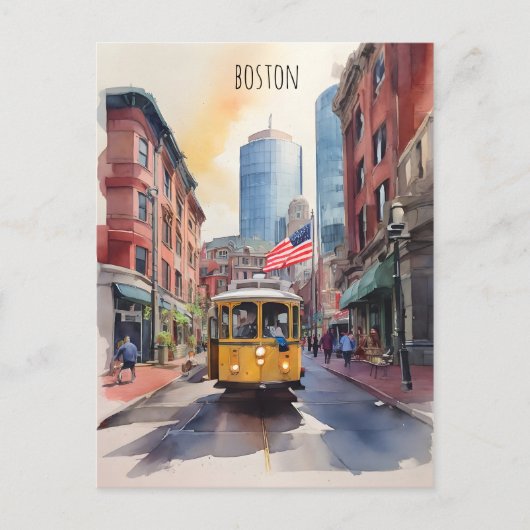 Boston waterverf kunst briefkaart (Voorkant)