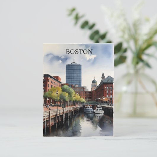 Boston waterverf kunst briefkaart (Staand voorkant)