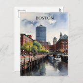 Boston waterverf kunst briefkaart (Voorkant / Achterkant)