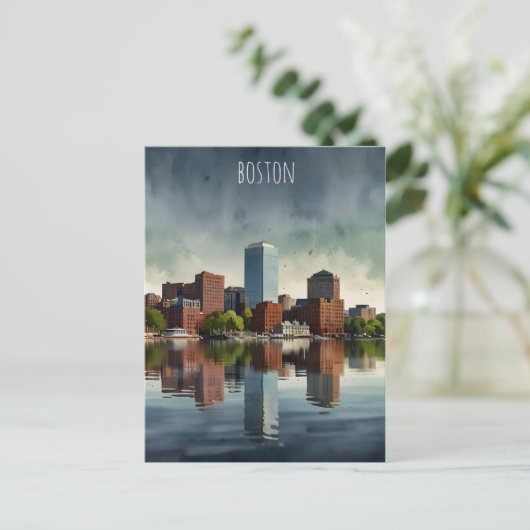 Boston waterverf kunst briefkaart (Staand voorkant)