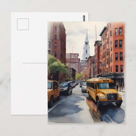 Boston waterverf kunst briefkaart (Voorkant / Achterkant)