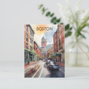Boston waterverf kunst briefkaart