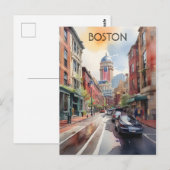 Boston waterverf kunst briefkaart (Voorkant / Achterkant)