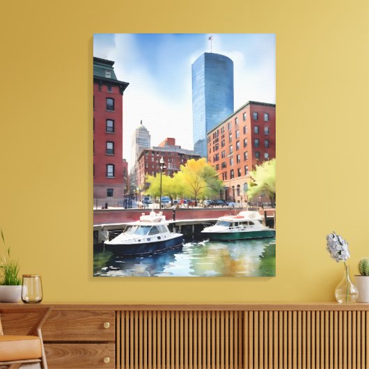 Boston waterverf kunst canvas afdruk (Insitu (Woonkamer))