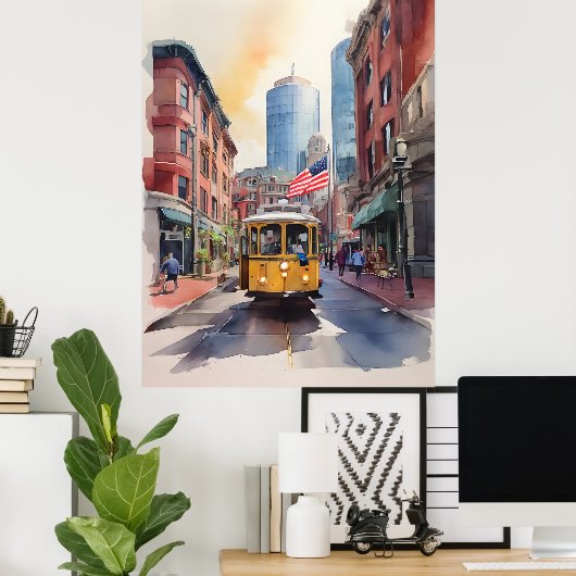 Boston waterverf kunst poster (Thuiskantoor)