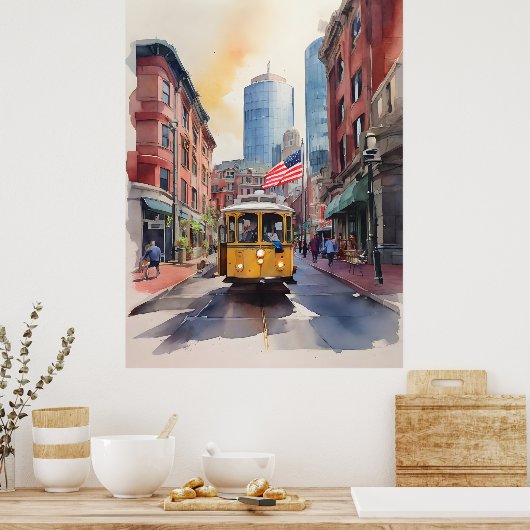 Boston waterverf kunst poster (Keuken)