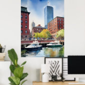 Boston waterverf kunst poster (Thuiskantoor)