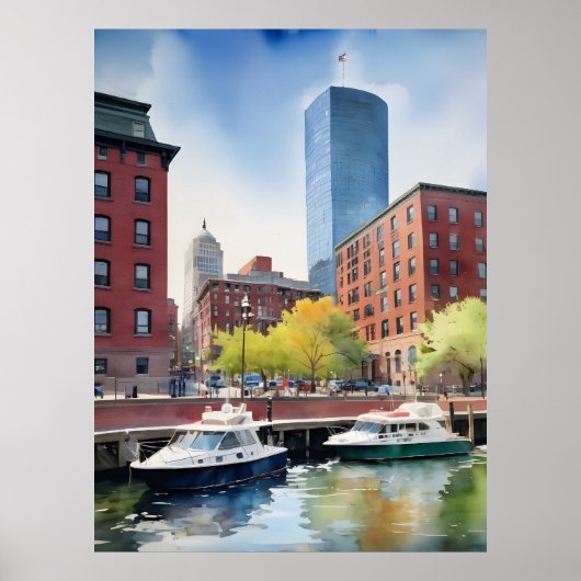 Boston waterverf kunst poster (Voorkant)