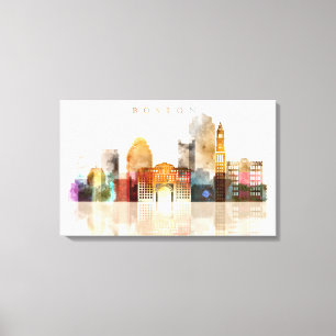 Boston Waterverf skyline art Canvas Afdruk