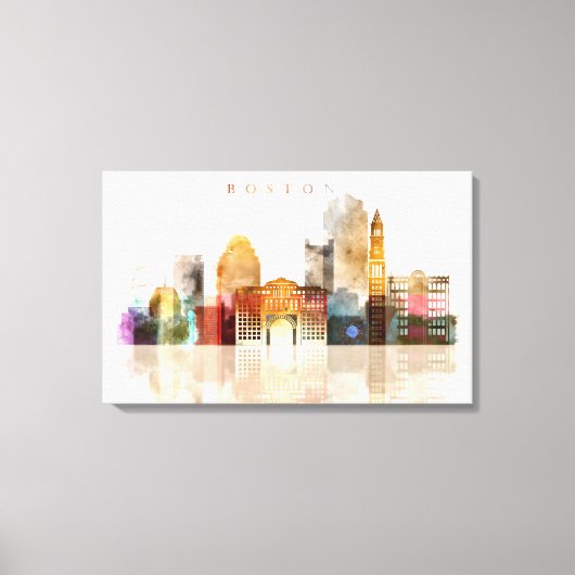 Boston Waterverf skyline art Canvas Afdruk (Voorkant)