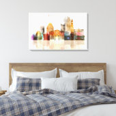 Boston Waterverf skyline art Canvas Afdruk (Insitu (Slaapkamer))