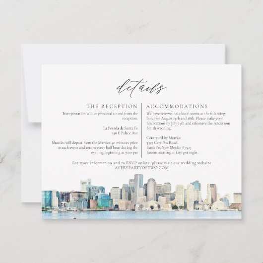 BOSTON Waterverf Skyline Reisgegevens Kaart (Voorkant)