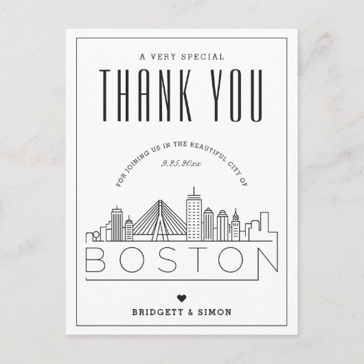 Boston Wedding | Bedankt voor de komst! Briefkaart (Voorkant)