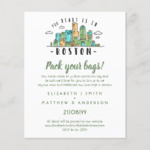 BOSTON Wedding Handgetekende Skyline Modern Uitnod